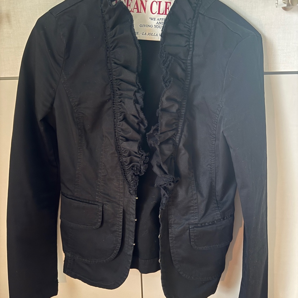 Black ruffled blazer